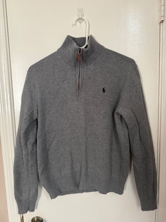 Men's Polo Ralph Lauren Quarter Zip Sweater Gray XS Cotton Pullover - Picture 2 of 4